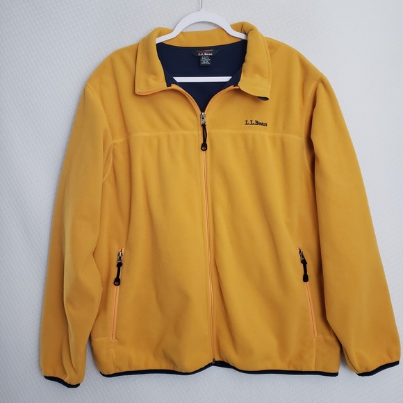 VTG 80s LL Bean Mens XL Polartec Fleece Full Zip Jacket Mustard Yellow Blue - Picture 1 of 13
